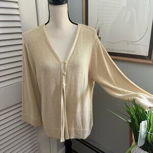 Vintage LIZ CLAIBORNE Womens Sweater Large Beige Cardigan Lagenlook Coastal